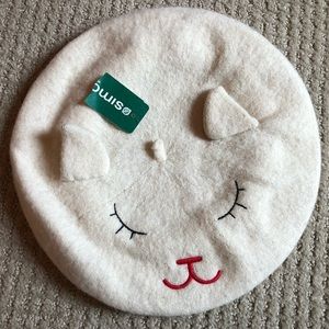 Simons kitty cat winter white/cream beret